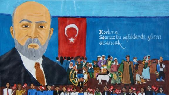 Bağımsızlık Kahramanı Mehmet Akif Ersoy ve İstiklâl Marşı Gençlerimizin Tuvalinde Canlandı 